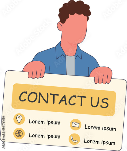 Flat illustration of man holding a contact us sign