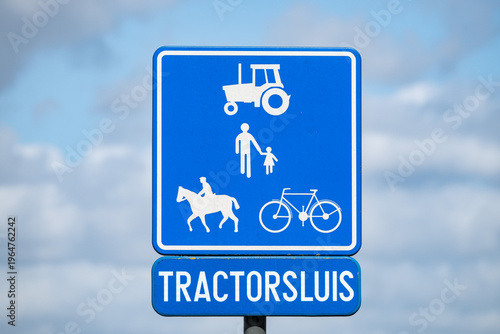 Tractor barrier on rural road in Zellik Belgium