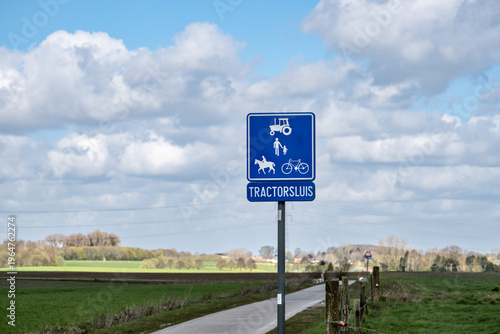 Tractor barrier on rural road in Zellik Belgium