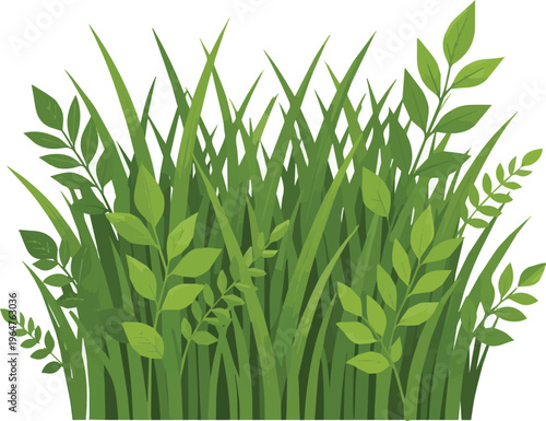 Generate a green grass isolated on whiteGreen grass meadow with fresh foliage leaves, natural plants and outdoor environme vector art with white background.