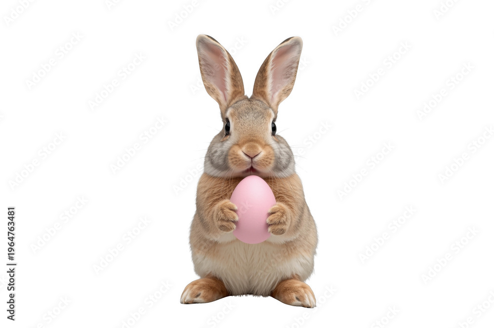 Fototapeta premium Easter bunny holding pink egg with transparent background