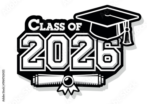 Lettering Class of 2026 for greeting, invitation card. Text for graduation design, congratulation event, T-shirt, party, high school or college graduate. Vector on transparent background