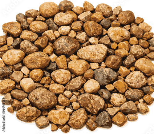 Generate a realistic Brown stones and pebbles natural gravel texture for construction and decoration, rough surface macro closeup group of people vector art with white background..