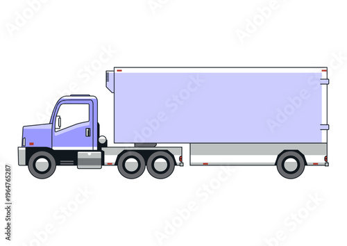 Truck tractor with semi-trailer in cartoon style. Side view. Vector.