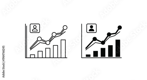 Two comparative line graphs showing upward trending user growth statistics represented by bars and connected data points in two styles.