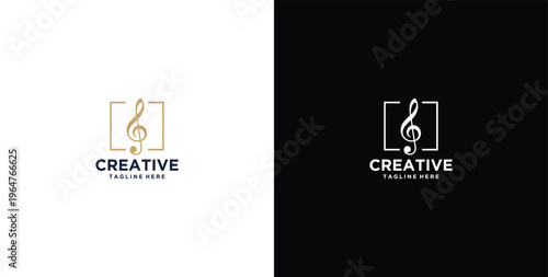 Musiknoten, Rahmen, Notenschlüssel logo design