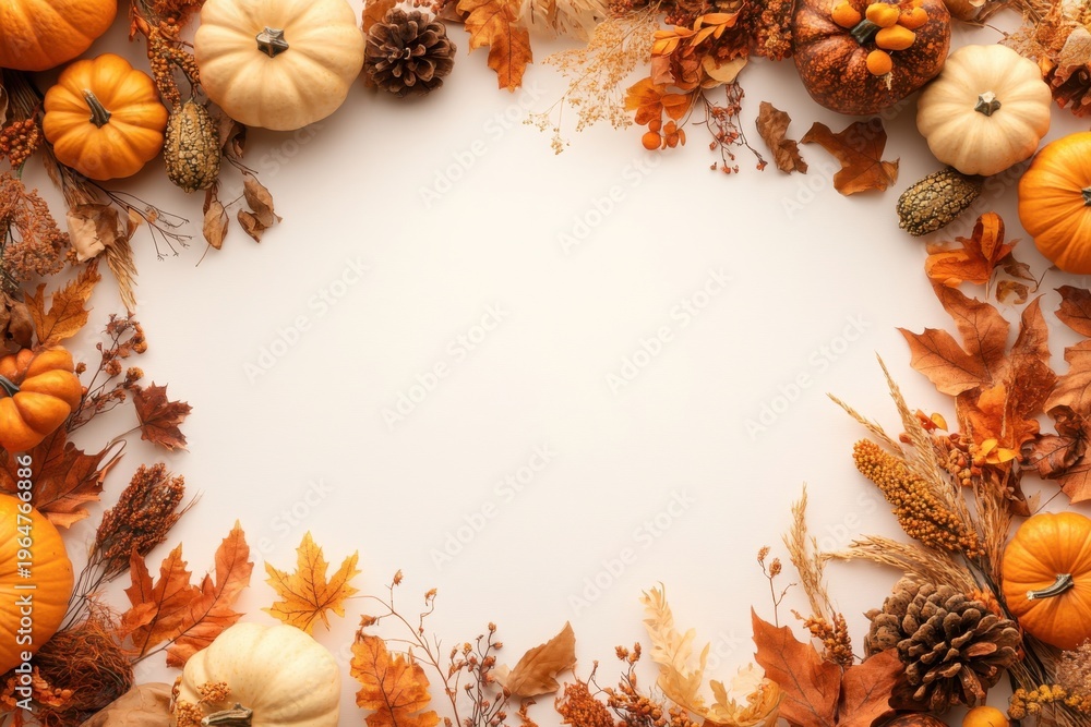 Fototapeta premium Autumn Cozy Pumpkin Pattern Frame