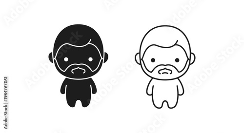 Contrasting cartoon babies black and white line art Vector