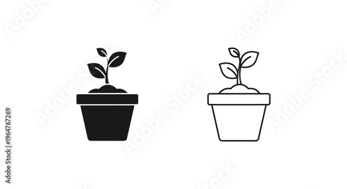 Black and white potted plants illustration Vector