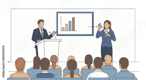 Business presentation with speaker and interpreter.