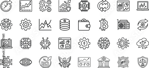 Modern Banking Finance and Machine Vision Technology Icons