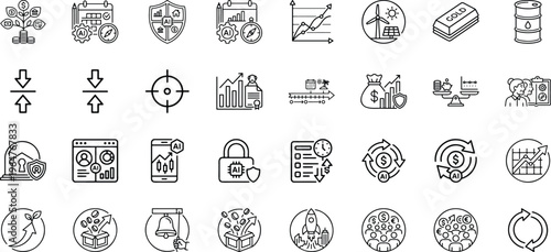 Comprehensive Artificial Intelligence and Financial Investment Line Icon Set for Business