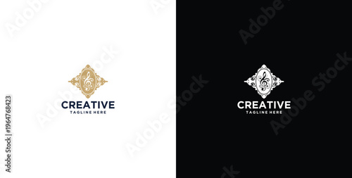 Musiknoten, Rahmen, Notenschlüssel logo design