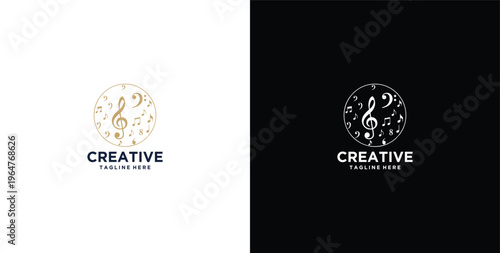 Musiknoten, Rahmen, Notenschlüssel logo design