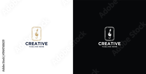 Musiknoten, Rahmen, Notenschlüssel logo design