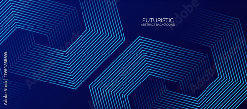 Modern hexagon abstract blue background with glowing geometric line pattern. Futuristic technology concept. Suit for banner, brochure, science, website, corporate, poster, cover