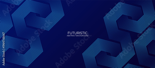 Modern hexagon abstract blue background with glowing geometric line pattern. Futuristic technology concept. Suit for banner, brochure, science, website, corporate, poster, cover
