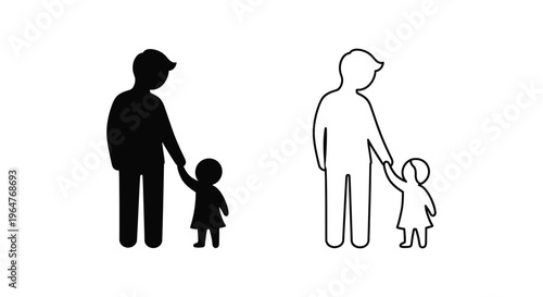 Father and child silhouette and outline illustration Vector