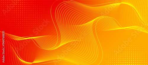 Red and yellow gradient wave background. Shiny moving lines design element. Modern pastel gradient flowing wave lines. Technology concept.