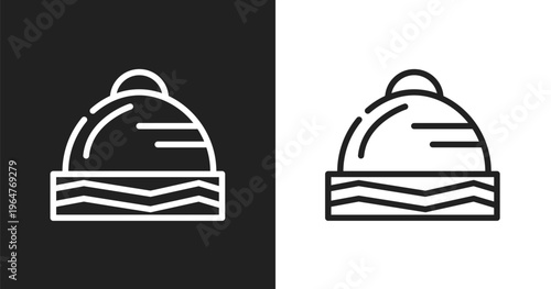 Winter cap icon. Linear black, white icon from winter collection. Outline winter cap vector. Thin line symbol isolated on white and black background