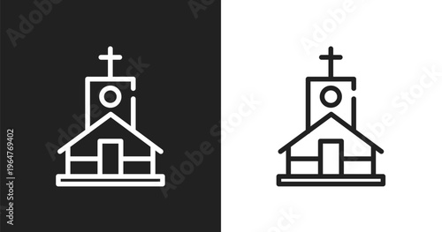 Chapel icon. Linear black, white icon from winter collection. Outline chapel vector. Thin line symbol isolated on white and black background