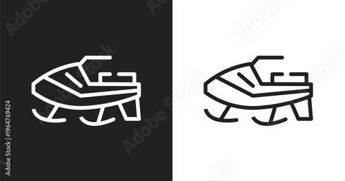 Snowmobile icon. Linear black, white icon from winter collection. Outline snowmobile vector. Thin line symbol isolated on white and black background