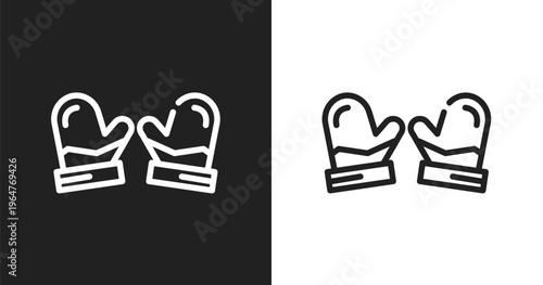 Mittens icon. Linear black, white icon from winter collection. Outline mittens vector. Thin line symbol isolated on white and black background