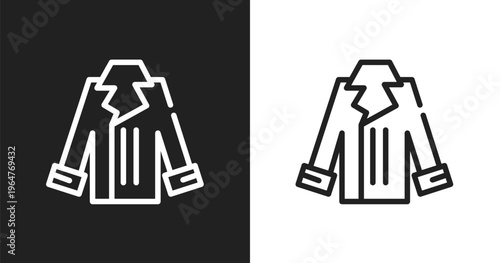 Coat icon. Linear black, white icon from winter collection. Outline coat vector. Thin line symbol isolated on white and black background