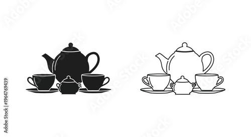 Tea time silhouette icon set Vector