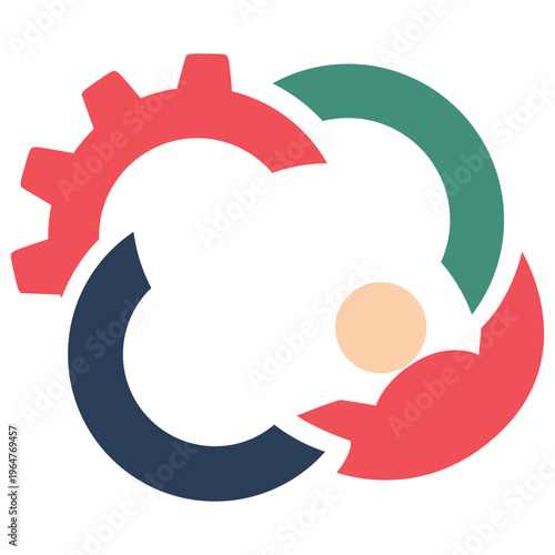 Abstract business synergy icon with gear and human figure, teamwork and industrial collaboration concept