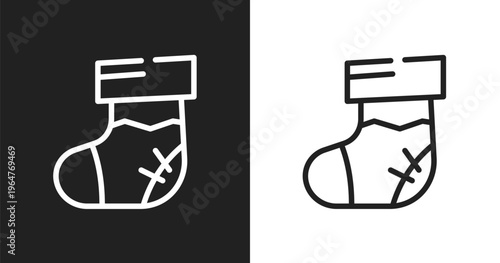 Christmas sock icon. Linear black, white icon from winter collection. Outline christmas sock vector. Thin line symbol isolated on white and black background