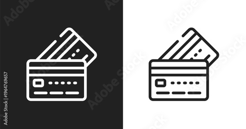 Simple credit card icon. Linear black, white icon from in the frontier collection. Outline simple credit card vector. Thin line symbol isolated on white and black background