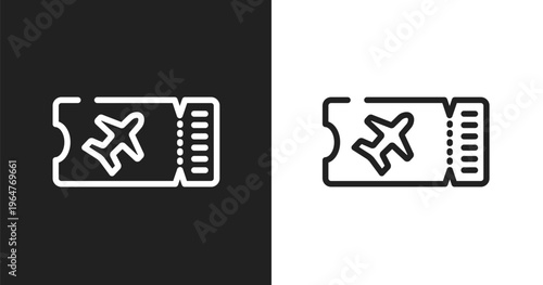 Flight ticket icon. Linear black, white icon from in the frontier collection. Outline flight ticket vector. Thin line symbol isolated on white and black background