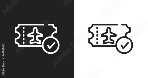Verified boarding card icon. Linear black, white icon from in the frontier collection. Outline verified boarding card vector. Thin line symbol isolated on white and black background