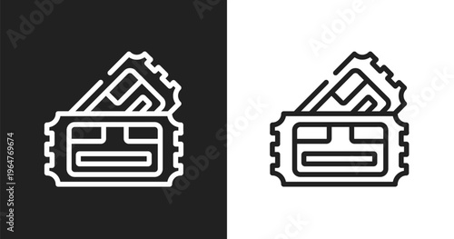 Pair of cinema tickets icon. Linear black, white icon from in the frontier collection. Outline pair of cinema tickets vector. Thin line symbol isolated on white and black background