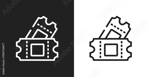 Ticket card icon. Linear black, white icon from in the frontier collection. Outline ticket card vector. Thin line symbol isolated on white and black background
