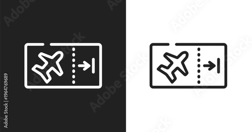 Boarding ticket icon. Linear black, white icon from in the frontier collection. Outline boarding ticket vector. Thin line symbol isolated on white and black background