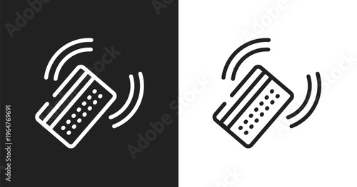 Check in with card icon. Linear black, white icon from in the frontier collection. Outline check in with card vector. Thin line symbol isolated on white and black background