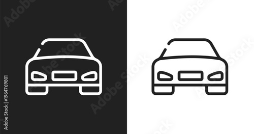 Front car icon. Linear black, white icon from airport and travel collection. Outline front car vector. Thin line symbol isolated on white and black background