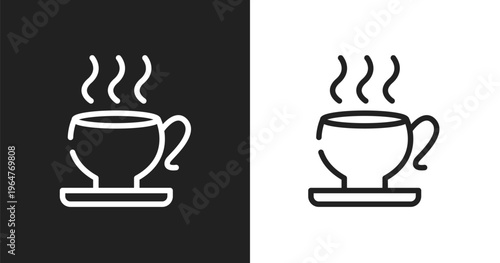 Teacup sign icon. Linear black, white icon from airport and travel collection. Outline teacup sign vector. Thin line symbol isolated on white and black background
