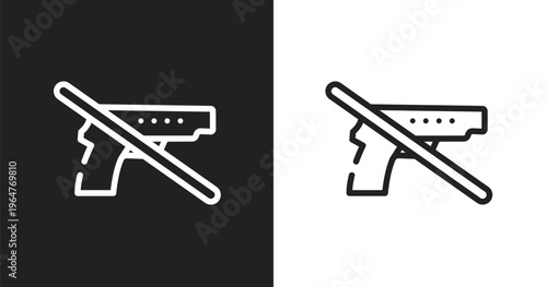 No guns sign icon. Linear black, white icon from airport and travel collection. Outline no guns sign vector. Thin line symbol isolated on white and black background