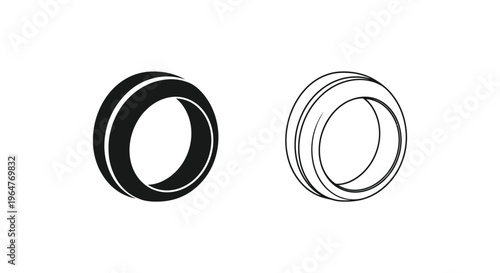 Black and white o ring illustrations compared side by side Vector