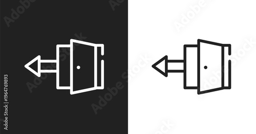Exit sign icon. Linear black, white icon from airport and travel collection. Outline exit sign vector. Thin line symbol isolated on white and black background