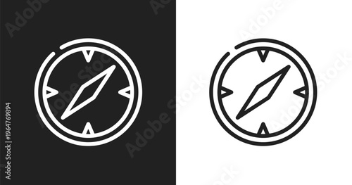 Compass with white face icon. Linear black, white icon from airport and travel collection. Outline compass with white face icon vector. Thin line symbol for use on web and mobile apps, logo, print