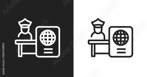 Passport control icon. Linear black, white icon from airport and travel collection. Outline passport control vector. Thin line symbol isolated on white and black background