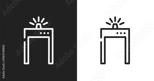 Metal detector gate icon. Linear black, white icon from airport and travel collection. Outline metal detector gate vector. Thin line symbol isolated on white and black background