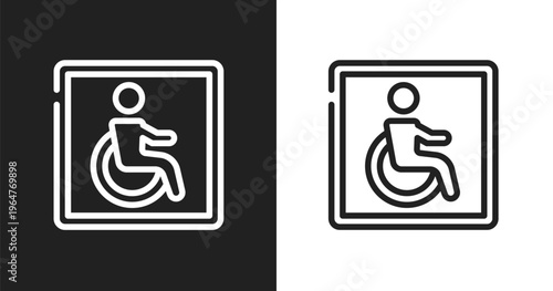 Wheelchair accessible sign icon. Linear black, white icon from airport and travel collection. Outline wheelchair accessible sign icon vector. Thin line symbol for use on web and mobile apps, logo,