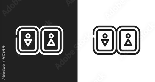 Toilets sign with woman and man icon. Linear black, white icon from airport and travel collection. Outline toilets sign with woman and man icon vector. Thin line symbol for use on web and mobile