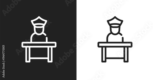 Airport worker icon. Linear black, white icon from airport collection. Outline airport worker vector. Thin line symbol isolated on white and black background