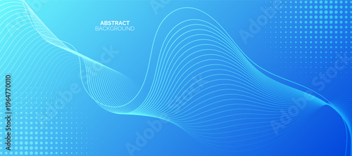 Blue abstract background with glowing wave. Shiny moving lines design element. Modern blue gradient flowing wave lines. Futuristic technology concept.